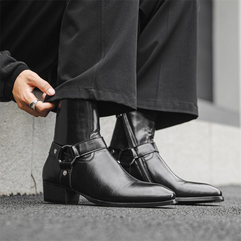 Мужская мода панк хип-хоп высокие челси дизайнерские туфли с острым носком ковбойские оригинальные кожаные ботинки крутые модные мотоциклетные боты