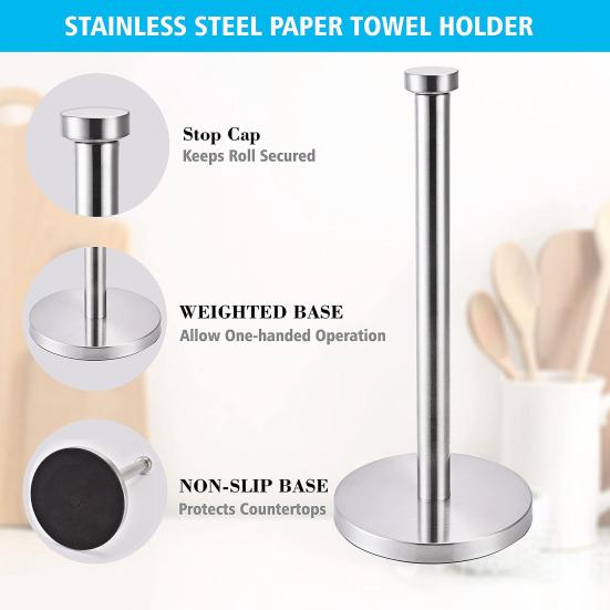 Держатель для бумажных полотенец на столешницу с утяжеленным нескользящим основанием, устойчивый к ржавчине и коррозии, держатель для бумажных полотенец из нержавеющей стали