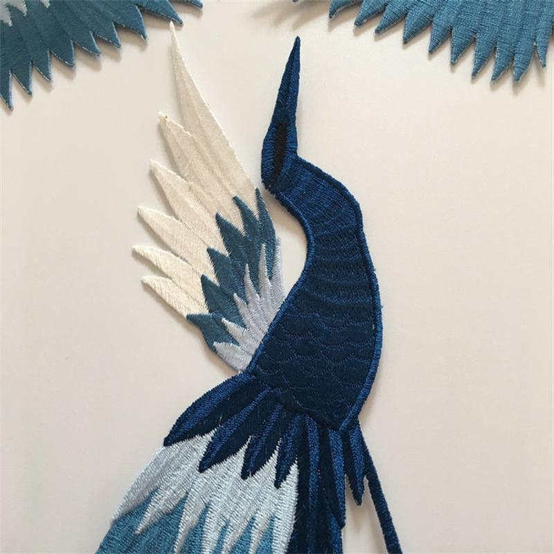 Вышитая синяя птица Феникс, большая нашивка, декоративный набор для одежды, набор из 4 аксессуаров Cheongsam, клейкая тканевая наклейка ручной работы, сделай сам