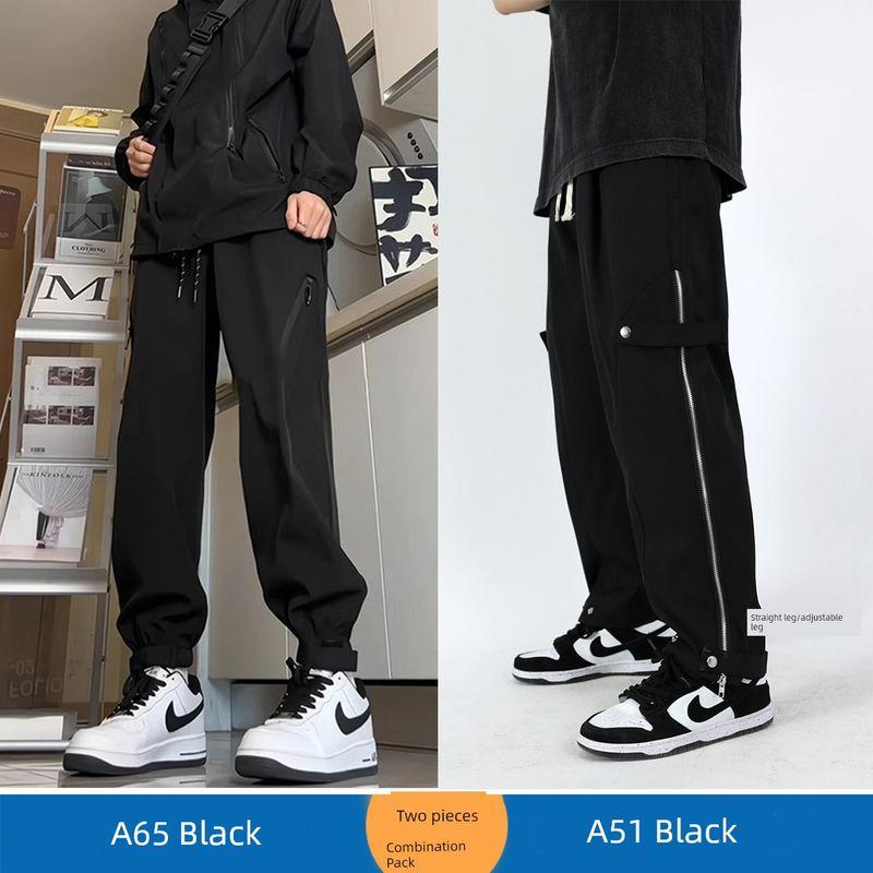 American-Style Black Cargo Pants for Men Paired with Martin Boots, Vibe Functional Straight-Leg Autumn Jogger Pants