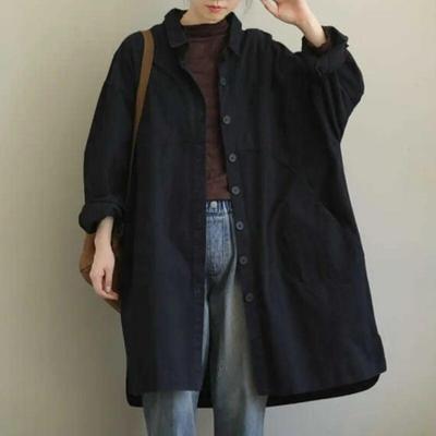 Johnature, осеннее женское корейское свободное однотонное винтажное хлопковое пальто с длинными рукавами, однобортное повседневное пальто