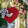 35 см венок в форме сердца на День святого Валентина, венки для входной двери, венок из мешковины в форме сердца с клетчатыми бантами, для улицы, дома, свадьбы, гирлянды для домашнего декора