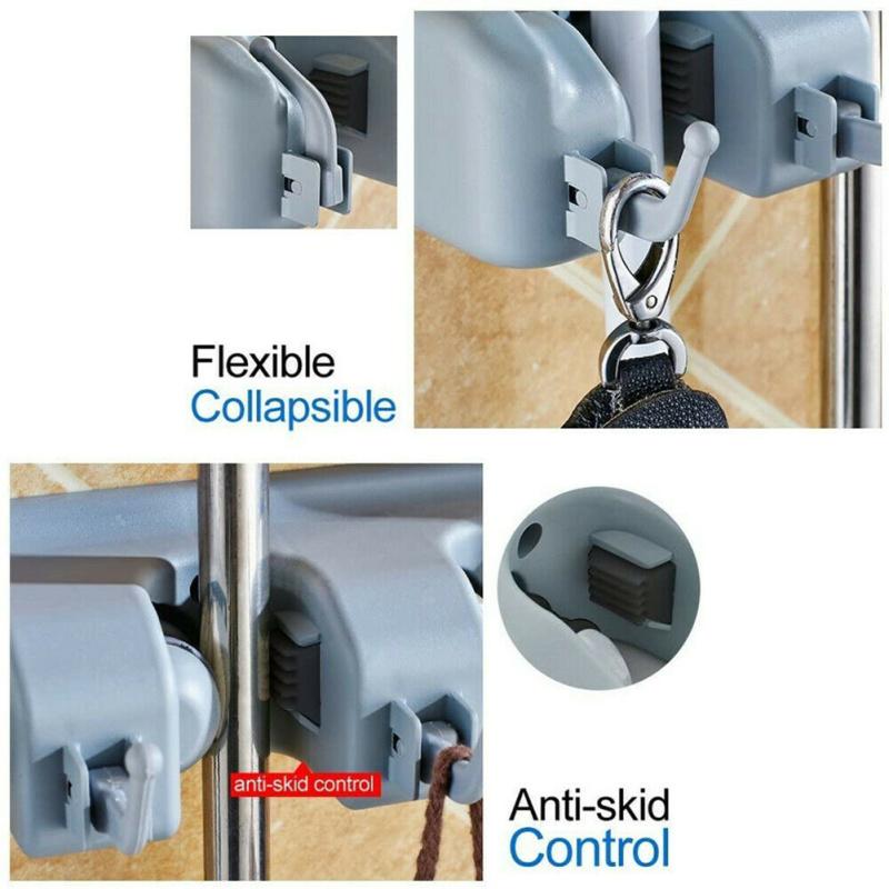 Держатель для швабры, метлы, 5 слотов, 6 крючков, органайзер для сада и гаража для организации инструментов для уборки