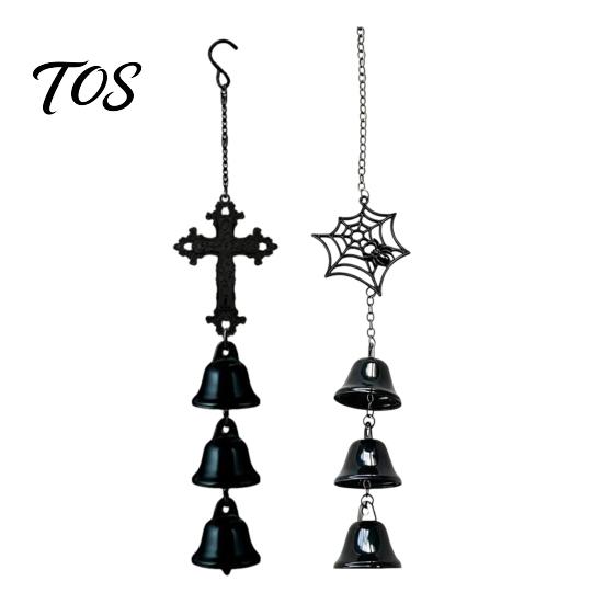 Three Dimensional Spider Decor Halloween Web Wind Chime, Metal Hanging Ornament with 3D Front Porch Horror Accents Decor, Weather-Resistant