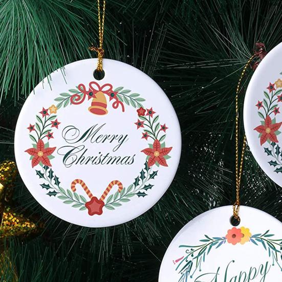 6/12 шт. Рождественский сублимационный-заготовка керамический кулон Белый круглый керамический подвес с золотой нитью для рукоделия Рождественская елка Персонализированный