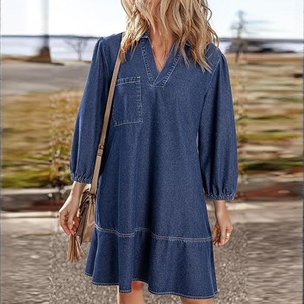 Женское модное свободное платье с V-образным вырезом