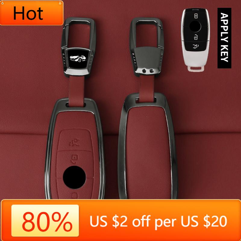Interior Mouldings Zinc Alloy Leather Car Key Fob Case 3/4 Button Fits 2019 2020 Mercedes-Benz A220 E63S AMG E-Class GLE 350 4MA