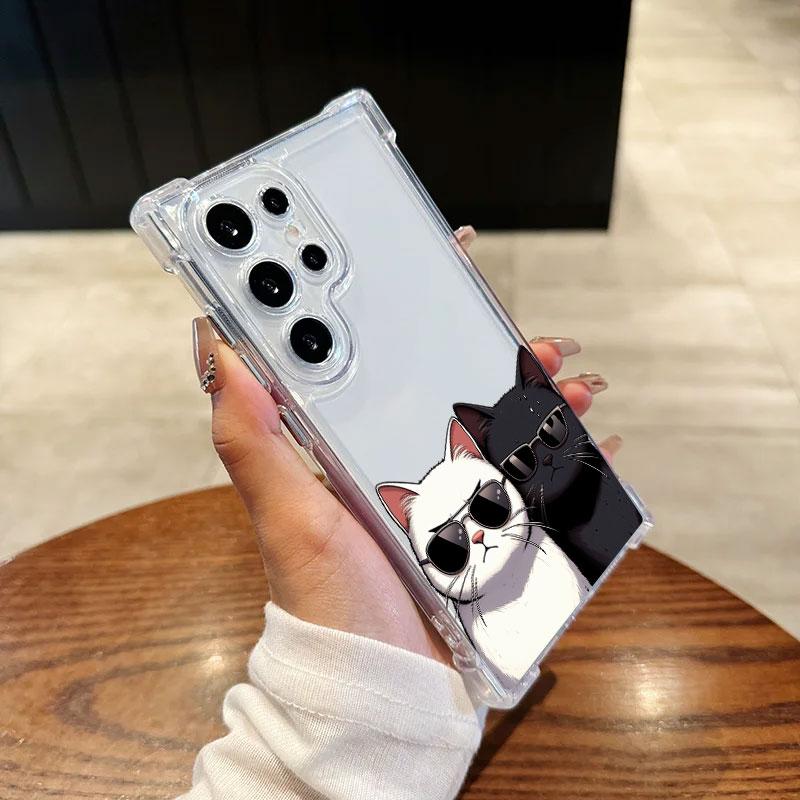 Чехол для телефона с рисунком черного и белого кота в очках для Samsung Galaxy S25 FE S24 S23 S22 S21 Ultra S20 Plus Note 20 S25FE
