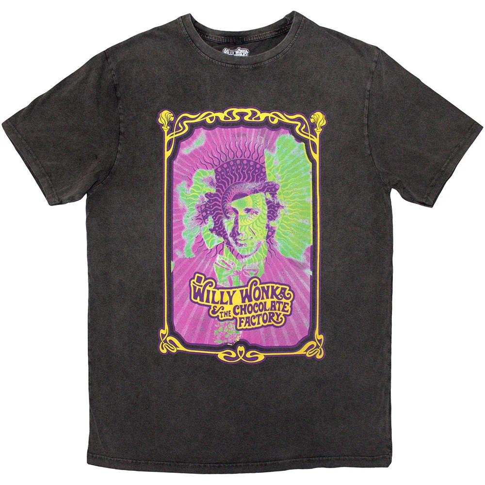 Willy Wonka Stone Wash T-Shirt: Psych Poster (Charcoal Grey) OFFICIAL NEW