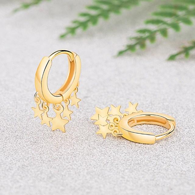 Серьги-кольца из стерлингового серебра 925 пробы, новые женские модные ювелирные изделия, серьги высокого качества, золотые, розовые, золотые, серебряные, со звездами, серьги-кольца с кисточками