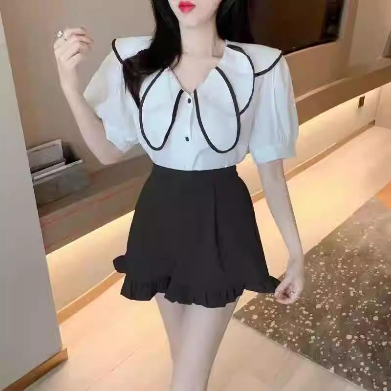 Женский плиссированный костюм с шортами с широкими штанинами и оборками в корейском стиле, повседневного свободного кроя, осень 2024