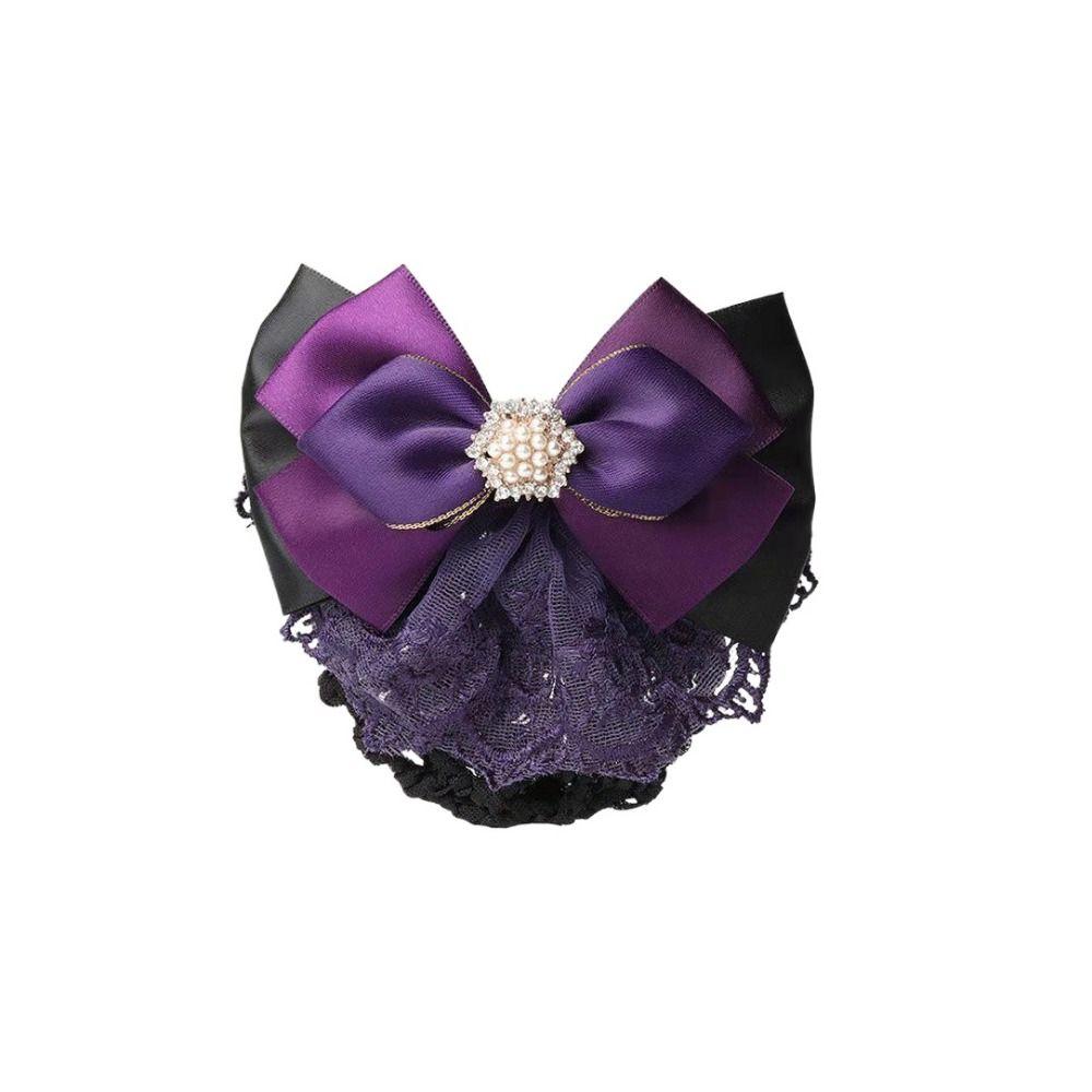 Pearl Bowknot Spring Clip Ribbon Hair Net Cover Elegant Bun Snood  Bank