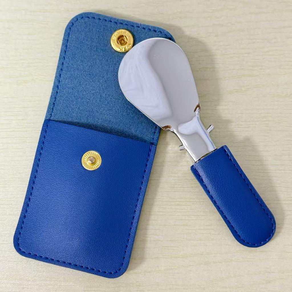 Stainless Steel Folding Shoe Horn PU Leather Small Bag Keychain Lazy Shoe Lifter Portable Shoe Puller Helper Men Women Daily Use