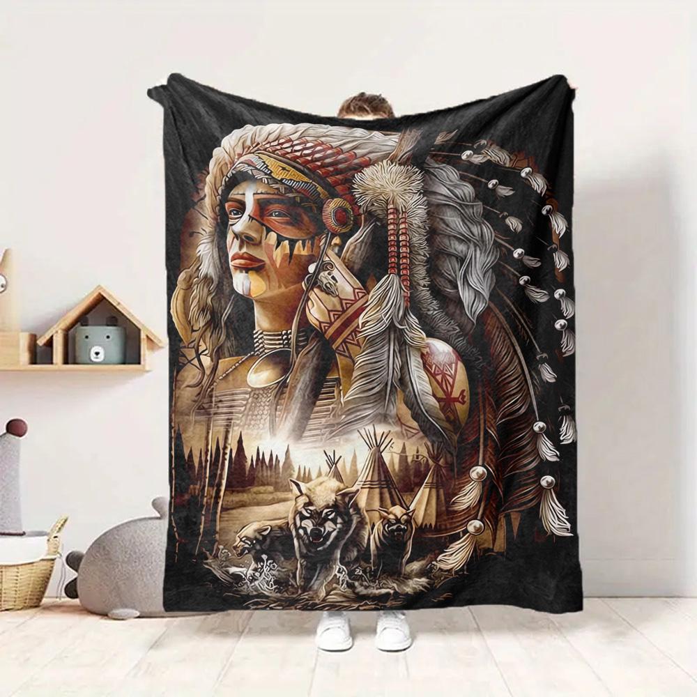Native Spirit Flannel Blanket Throw Blanket Soft Warm Sofa Bed Camping Car home Decor Unique Christmas Gift C930365