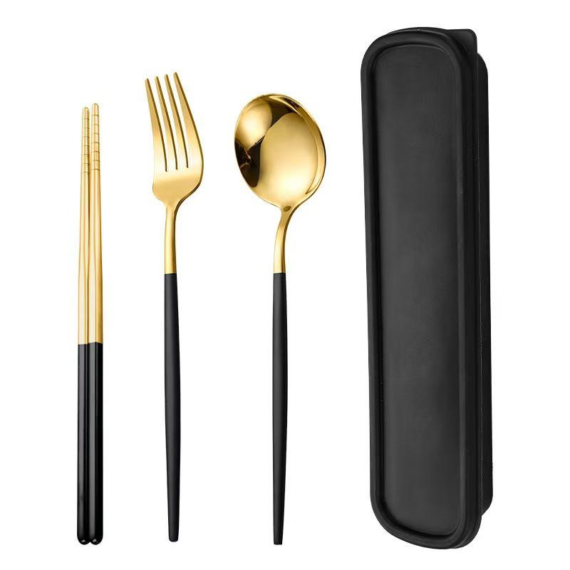 Дорожный набор столовых приборов из нержавеющей стали 410: Вилка, Ложка и Палочки в Подарочной Коробке. Идеально подходит для студентов!