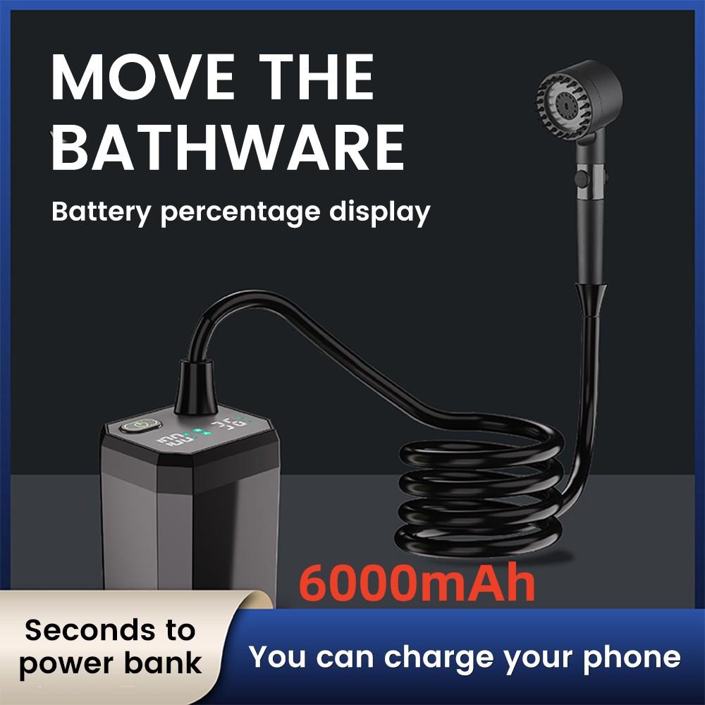 Походный душ-насос RV Набор для душа на открытом воздухе Походный душ Полноэкранный Интеллектуальный цифровой дисплей Регулируемый 6000 мАч Набор для душа