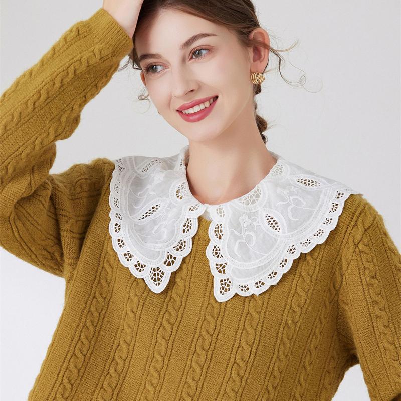 Elegant Detachable Hollow Out Floral Fake Collar White Shirt Blouse Lapel False Collar For Women Girls Decoration Accessory