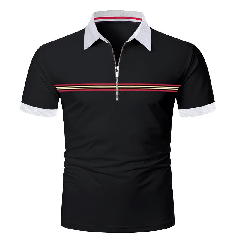 Летние футболки Мужская рубашка поло с лацканами и короткими рукавами, цветная футболка с молнией, мужская