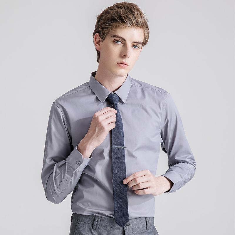 Мужская однотонная рубашка из бамбукового волокна с длинным рукавом, не требующая глажки, эластичная, белая — деловая, повседневная и не допускающая морщин