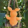Hanging Swing Statue Resin Craft Rabbit Ornament with Imitation Rattan Rope Tree Stump Base Small Portable Home Garden Decoration