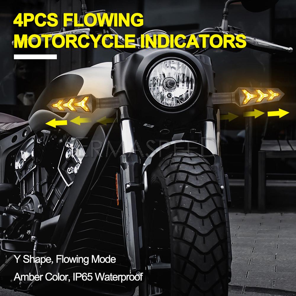 4 шт. струящиеся светодиодные указатели поворота мотоцикла, индикаторы для мотоцикла, 12 В, янтарная лампа, поворотники для скутера, квадроцикла, электрический велосипед