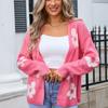 Autumn and Winter Women's Sweater Plus Size Knit Cardigan Flowers Knitwear