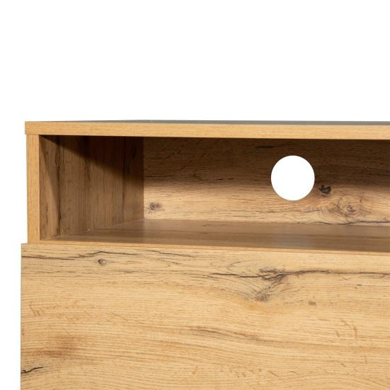 Television Stand Color Blocking TV Cabinet with Drawers Open Shelves Solid Console Wooden Legs Living Room Furniture Table