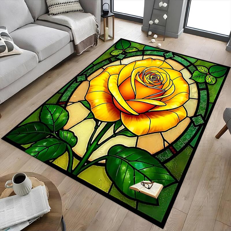 1PC Rose Stained Glass Non-Slip Floor carpet, suitable for Office, bedroomand playrooms. It can also be used as a sofa footrest cover-T86