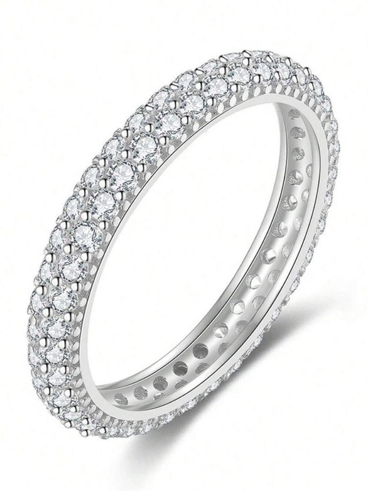 925 Sterling Silver Gorgeous Shiny Circle Double Row Zircon Ring For Women Daily Life  Anniversary High Quality Fine Jewelry