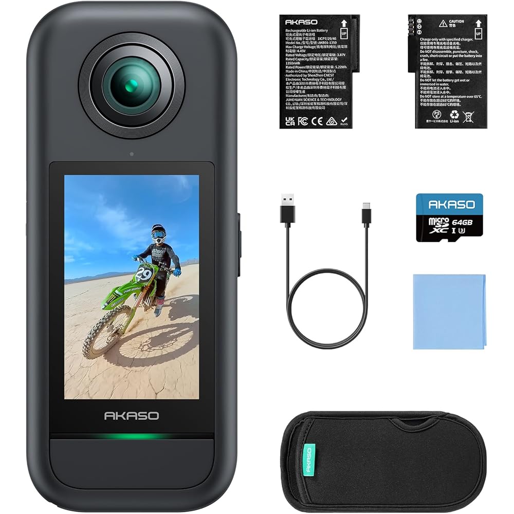 AKASO 360 360-degree Camera Action Camera with 64GB SD Card - 5.7K 360-degree Video, 72MP 360-degree Photos, New 1/2-inch 48MP Sensor, 360° Horizontal