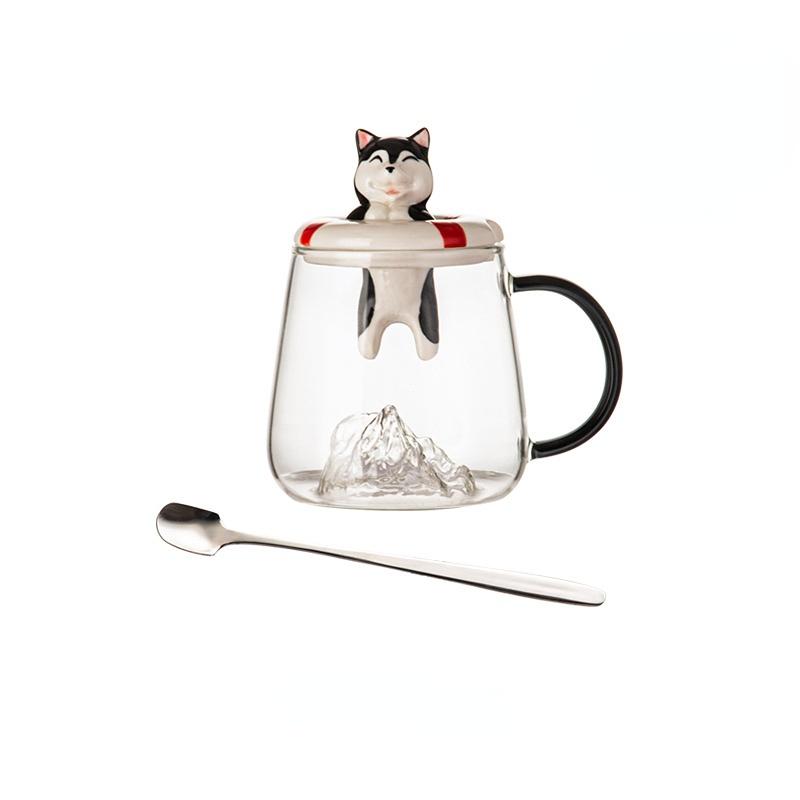 Уникальная 3D-кружка в виде собаки с крышкой-ложкой Kawaii, чашки для кофе, чая, персонализированные подарочные стаканы для напитков, кружки