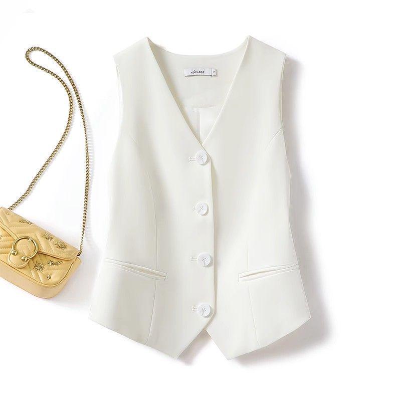 Женский черный приталенный жилет - весна/осень 2024 года, короткий многослойный жилет