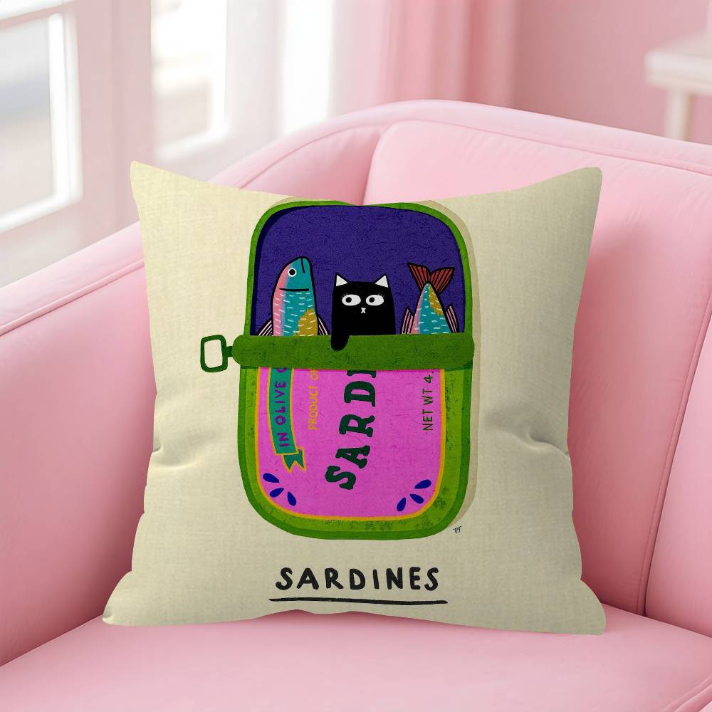 Anime Sardines Art Pillow Cushion Cover Pillowcase Living Room Sofa Home Decor Customized