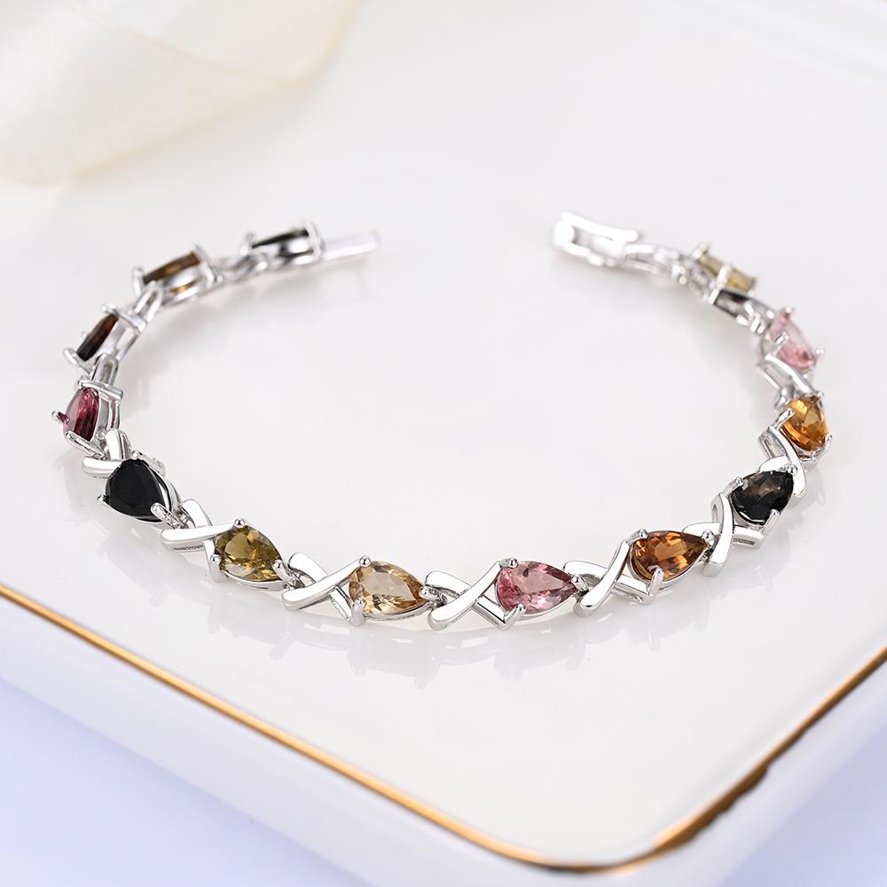 Драгоценный разноцветный браслет из натурального турмалина, серебро 925 пробы, настоящие драгоценные камни, ювелирные украшения для женщин, подарки на годовщину и свадьбу