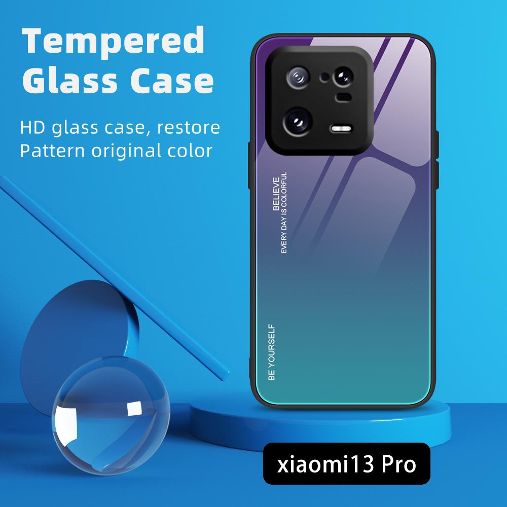For Xiaomi 13 5G Gradient Color Tempered Glass Phone Case PC+TPU Fall Prevention Protective Cover