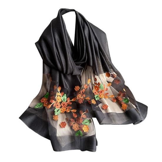 Шарф из искусственного шелка с вышитым бисером и цветком яблони, женская универсальная шаль, удобный шарф из искусственного шелка