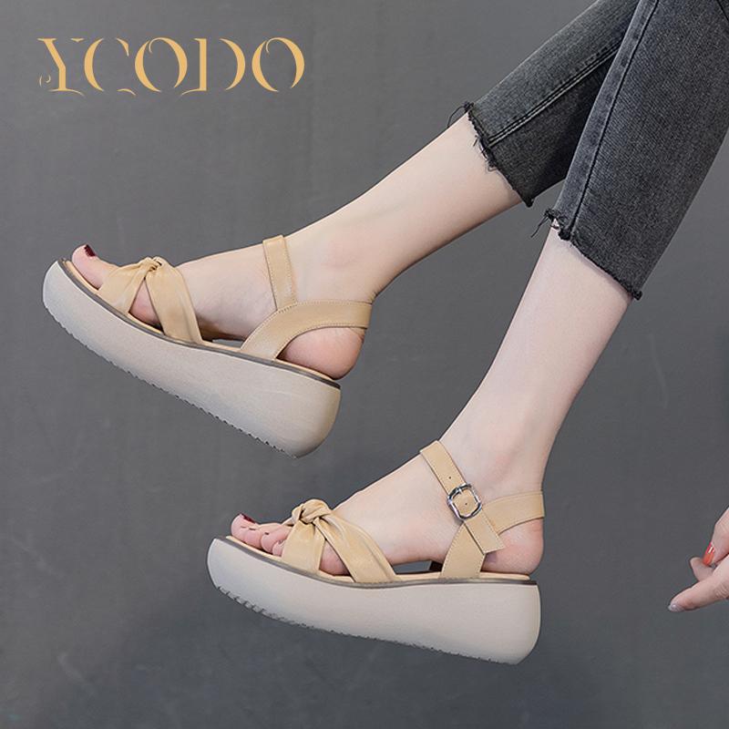 Женские летние модные сандалии на толстой подошве, повседневные крутые тапочки из натуральной кожи