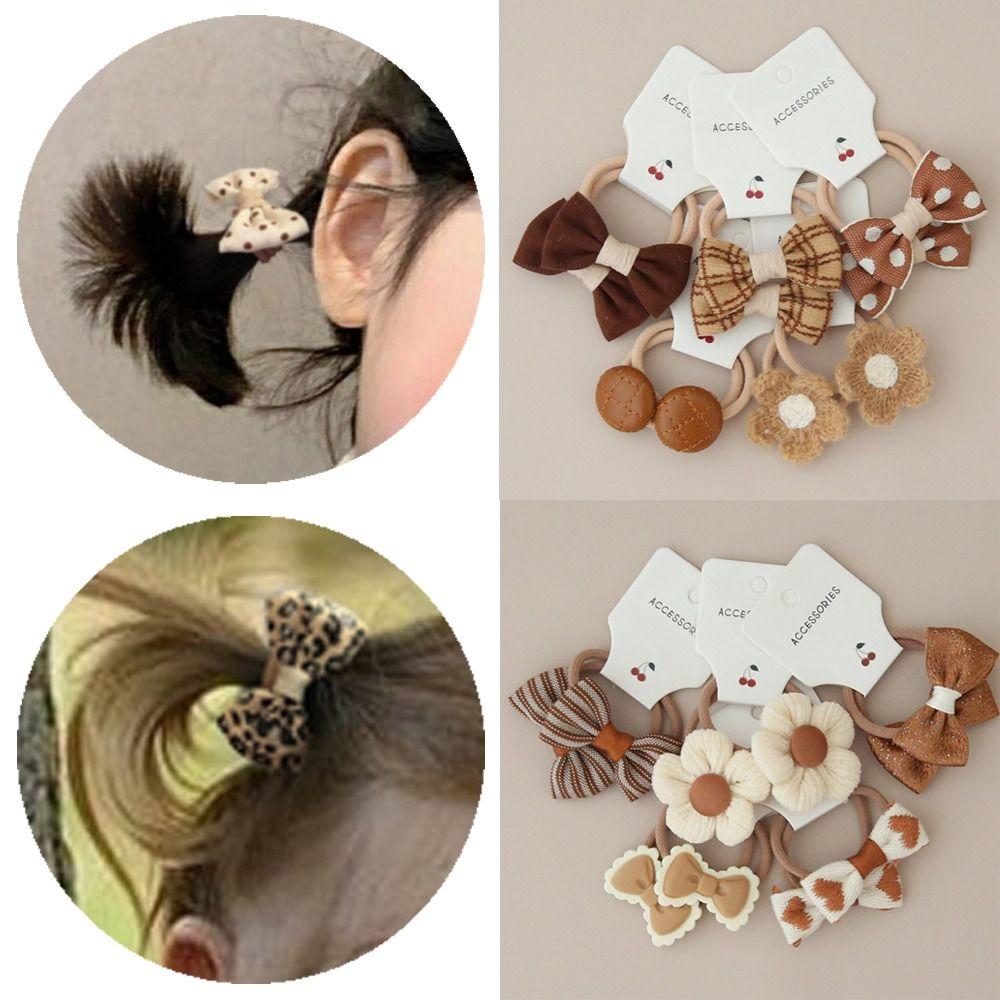 10Pcs Cute Elastic Rubber Band Kids Girls Bows Flower Headdress Scrunchies Hair Ties Bowknot