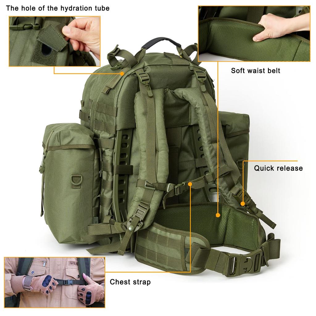 Военный рюкзак Molle II Армейский средний рюкзак 50 л с рамой для скалолазания и кемпинга Оливковый [Akmax.cn] Мультикам/зеленый (Рамка Драб)