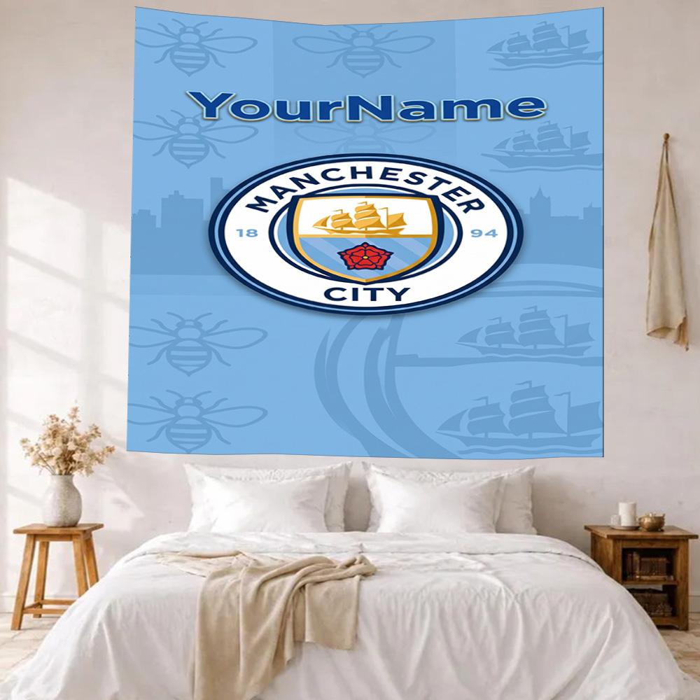 Manchester City Custom Your Name Wall Decor Tapestry Art For Pet Memorial Birthdaywedding Party Backdrop Family Gift