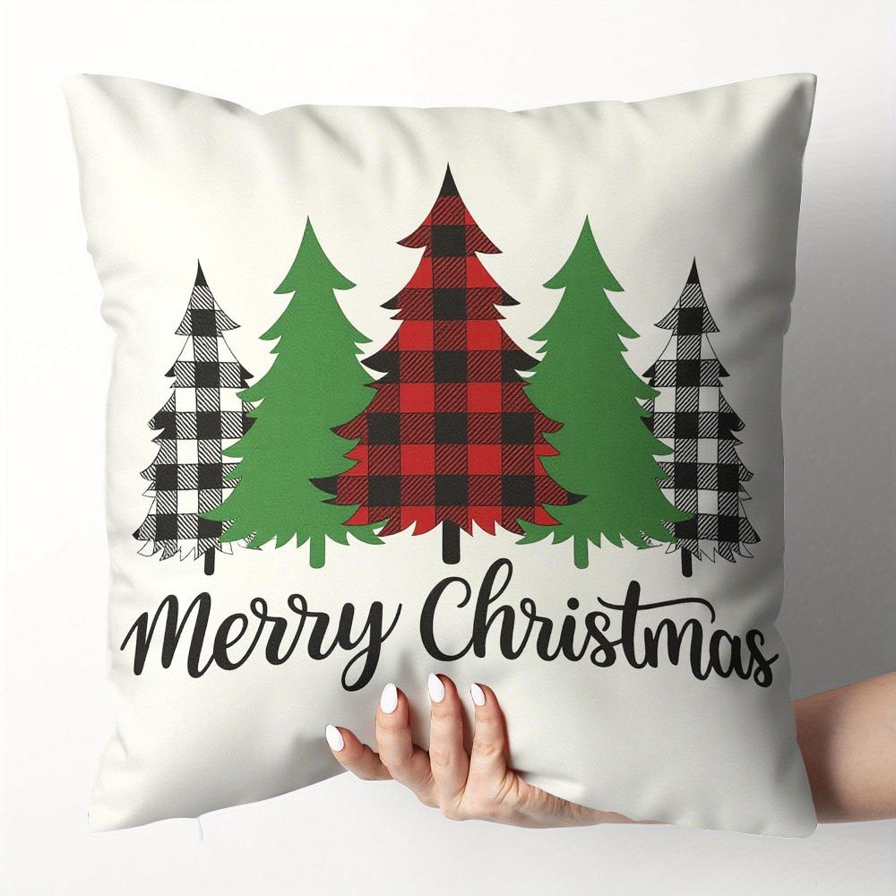 Red Background, Green and Gold Christmas Tree and Lattice Tree, Christmas Pillowcase, Super Eye-catching 2d Graphic Printing