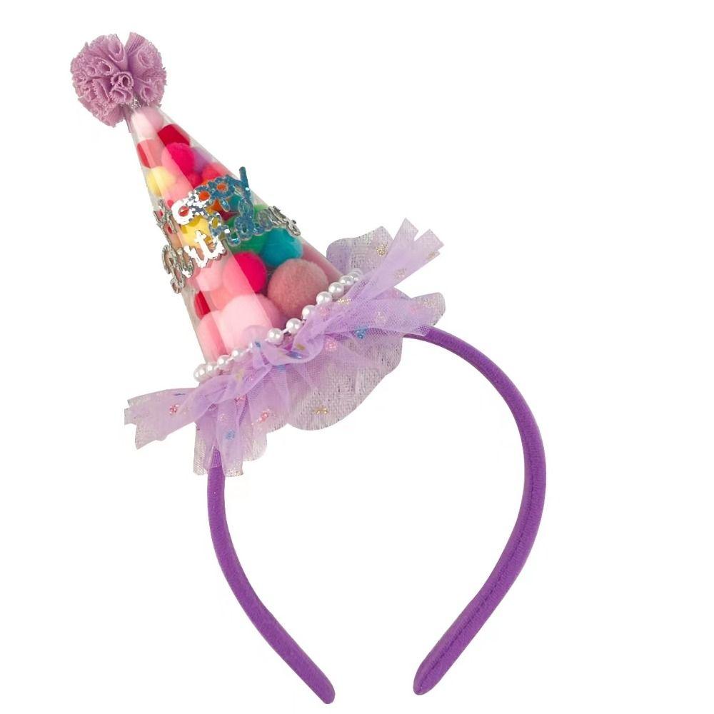 Разноцветная шляпа на день рождения, повязка на голову в корейском стиле, кружевной сетчатый обруч для волос, повязка для волос с днем ​​рождения, детская