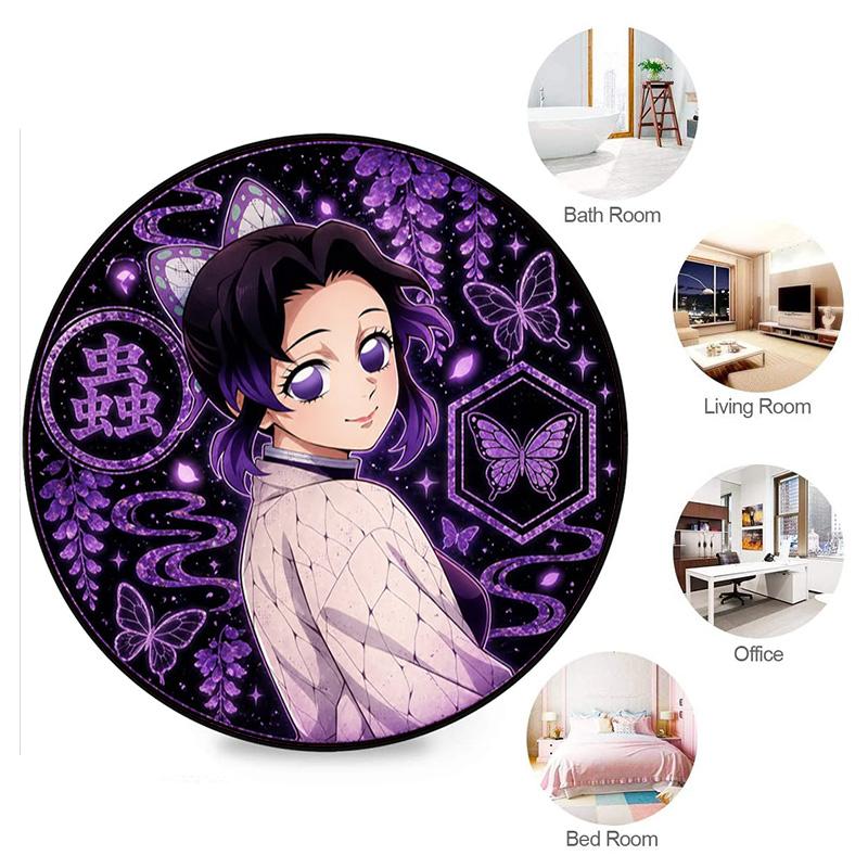 Classic Japanese-style cartoon Demon Slayer round rug, home soft decorative anti-slip yoga mat and chair mat, outdoor floor mat carpet K3