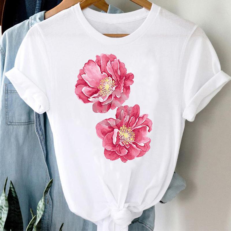 Цветок Подсолнуха Акварель Симпатичные 90-х годов Женская летняя модная футболка с коротким рукавом с принтом Футболка Леди Женская одежда Повседневная футболка с рисунком