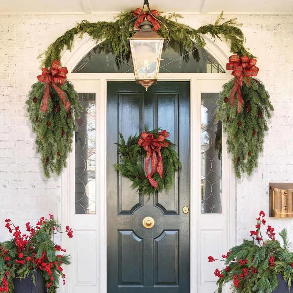 Teardrop Shape Artificial Christmas Pine Branches Christmas Garland Decorations Outdoor