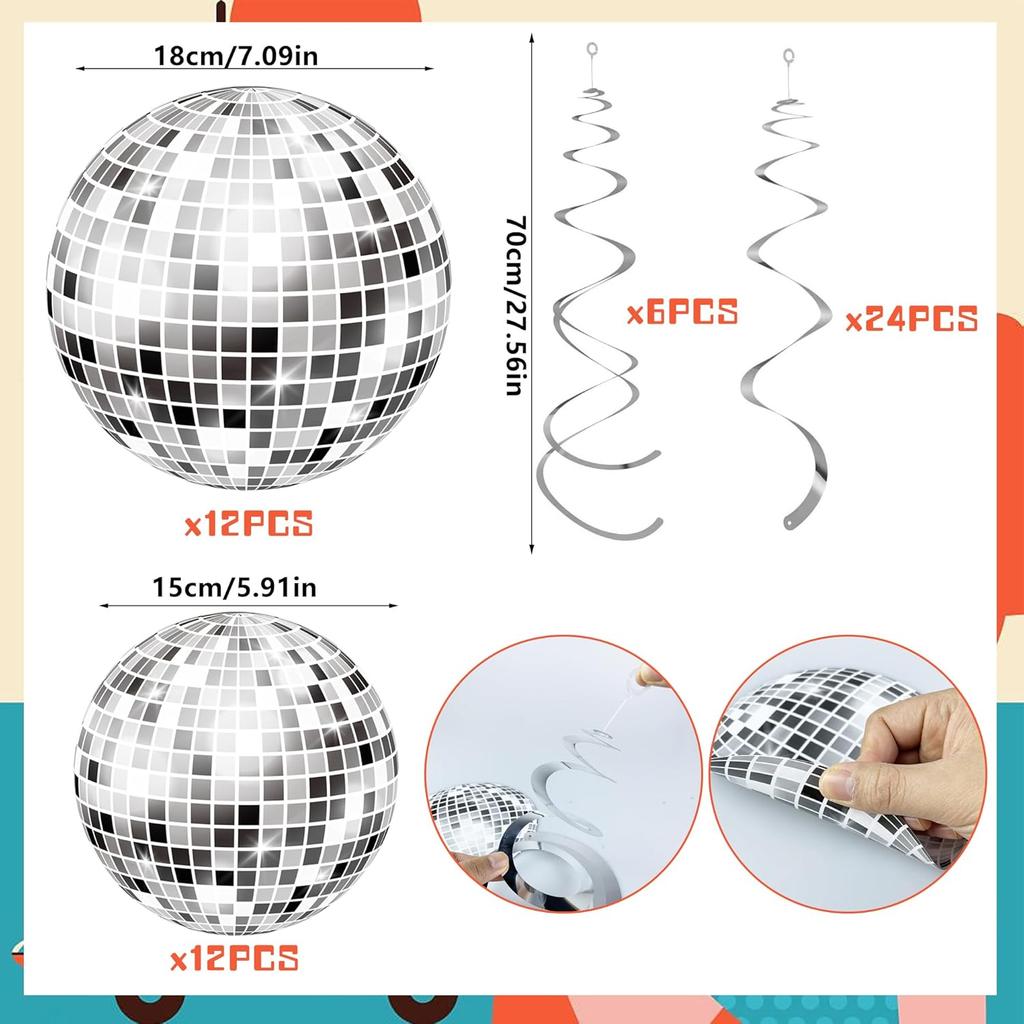 54 Pieces Disco Party Decorations Disco Ball Hanging Swirls 70s Party Hanging Swirls Ceiling Decor for Disco Fever Party 70s Hippie Birthday Party