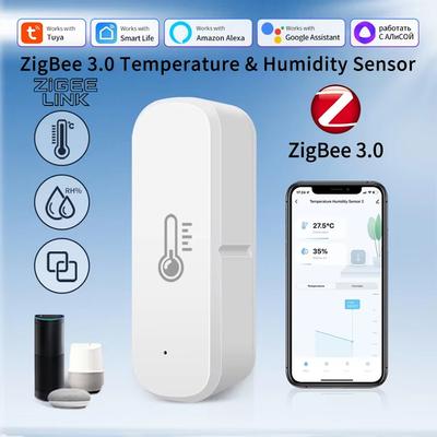 Датчик температуры и влажности Tuya Zigbee Умный комнатный термометр гигрометр Уведомление в приложении Работает с Alexa Google Home