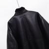Womens Fall Fashion Versatile Stand Collar Zip Faux Leather Jacket Double-sided Fleece Outerwear