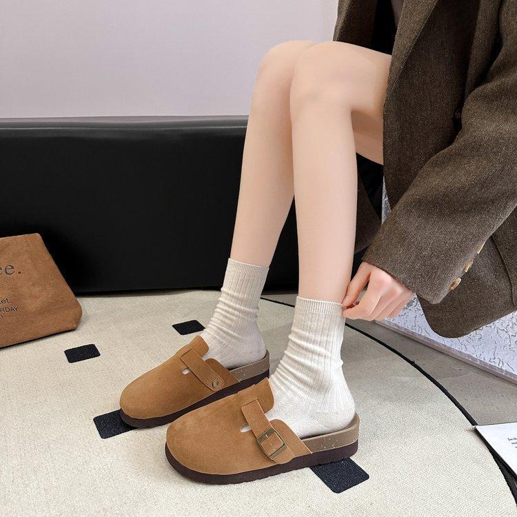 2025 New Spring and Autumn Thick-soled Boken Bag Head Half Slippers, Wearing a Pair of Lazy Shoes