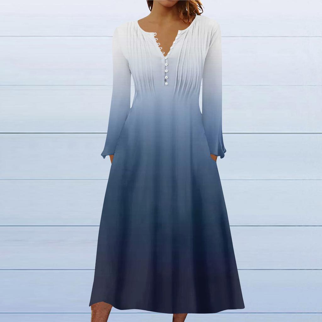 Модное женское повседневное модное однотонное платье с карманами и v-образным вырезом, пуловер с длинными рукавами